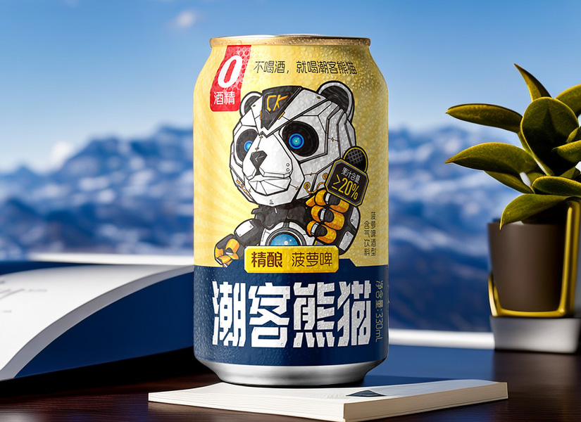 潮客熊猫精酿菠萝啤饮料，口感清爽，让你喝到童年的味道