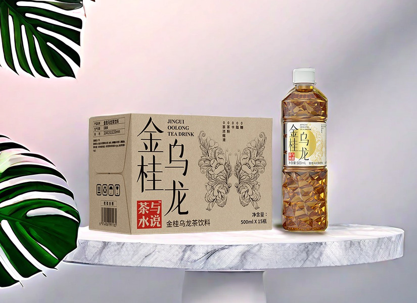 茶与水说金桂乌龙茶饮料，茶汤金黄透亮，香气高扬且持久